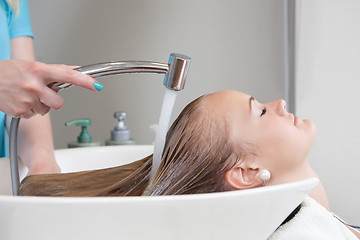 Image showing Hair Rinse in Beauty Salon