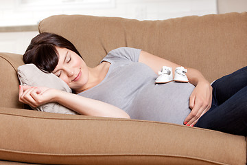 Image showing Pregnant Mother Resting on Sofa