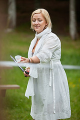 Image showing Woman Playing Badminton In Park