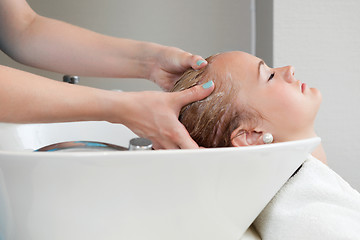 Image showing Woman Getting a Hair Wash