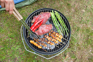 Image showing Meat And Veggies Cooking On Barbecue