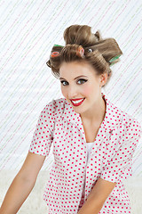 Image showing Woman With Hair Curlers