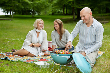 Image showing Friends in Park Eating BBQ Picnic