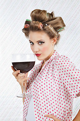 Image showing Beautiful Female With Giant Wineglass