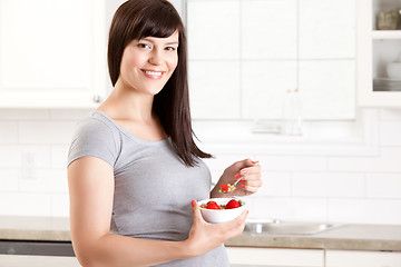 Image showing Pregnant Woman Eating Healthy Meal