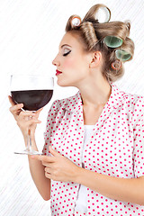 Image showing Woman Having Red Wine