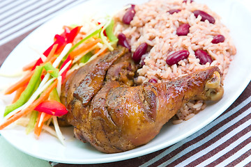 Image showing Jerk Chicken with Rice - Caribbean Style