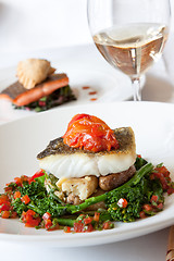 Image showing Atlantic Cod served with White Wine