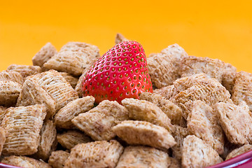 Image showing Wheat Squares and Strawberries for Breakfast