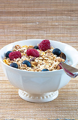 Image showing Muesli with Raspberries and Blueberries