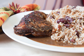 Image showing Jerk Chicken with Rice - Caribbean Style