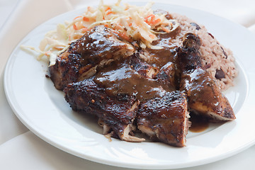 Image showing Jerk Chicken with Rice - Caribbean Style