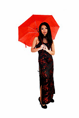 Image showing Woman with red umbrella.