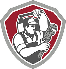 Image showing Plumber Carry Toolbox Wrench Shield Retro