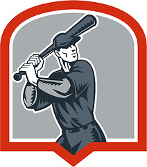 Image showing Baseball Batter Batting Woodcut Shield