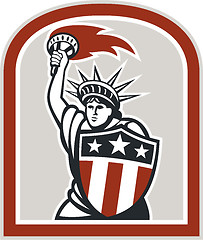 Image showing Statue of Liberty Holding Flaming Torch Shield Retro