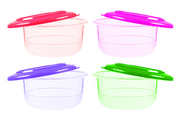 Image showing Plastic containers for food with lid ajar  