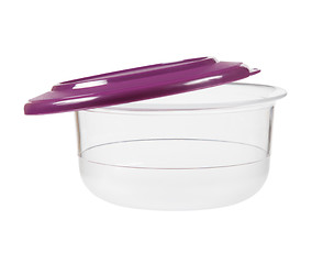 Image showing Plastic container for food with lid ajar  