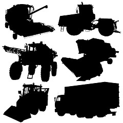 Image showing Agricultural vehicles silhouettes set. Vector illustration.