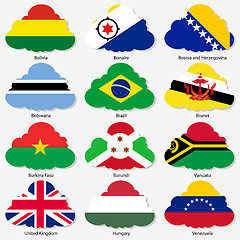 Image showing Set  Flags of world sovereign states in  form  clouds. Vector il