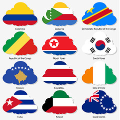 Image showing Set  Flags of world sovereign states in  form  clouds. Vector il