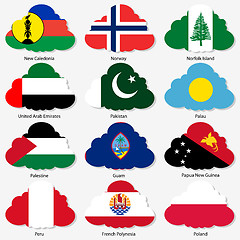 Image showing Set  Flags of world sovereign states in  form  clouds. Vector il