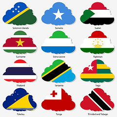 Image showing Set  Flags of world sovereign states in  form  clouds. Vector il