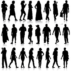 Image showing Black silhouettes of beautiful mans and womans on white backgrou