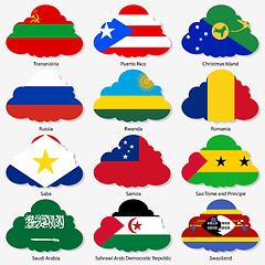 Image showing Set  Flags of world sovereign states in  form  clouds. Vector il