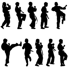 Image showing Set of black silhouettes of karate. Sport vector illustration.