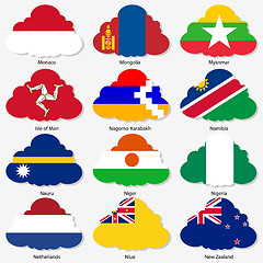 Image showing Set  Flags of world sovereign states in  form  clouds. Vector il