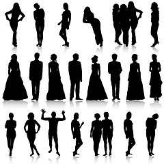 Image showing Black silhouettes of beautiful mans and womans on white backgrou