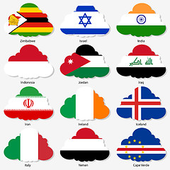 Image showing Set  Flags of world sovereign states in  form  clouds. Vector il