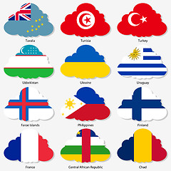 Image showing Set  Flags of world sovereign states in  form  clouds. Vector il