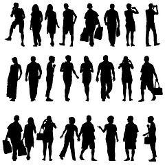 Image showing Black silhouettes of beautiful mans and womans on white backgrou