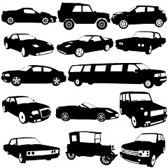 Image showing Set black silhouettes of different types of the cars on white ba