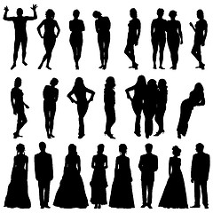 Image showing Black silhouettes of beautiful mans and womans on white backgrou