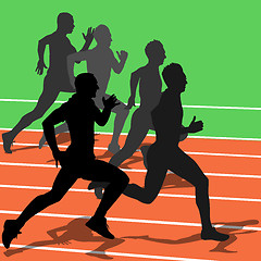 Image showing Silhouettes, athletes running in the stadium. vector illustratio