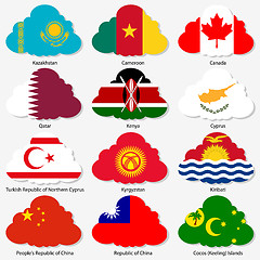 Image showing Set  Flags of world sovereign states in  form  clouds. Vector il