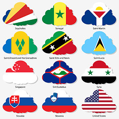 Image showing Set  Flags of world sovereign states in  form  clouds. Vector il