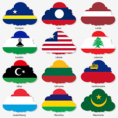 Image showing Set  Flags of world sovereign states in  form  clouds. Vector il