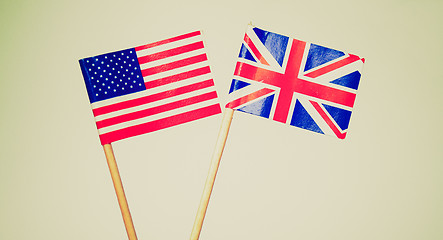 Image showing Retro look British and American flags