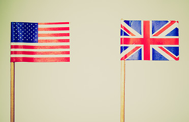 Image showing Retro look British and American flags