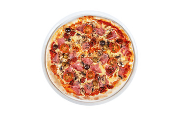 Image showing pizza with ham and mushrooms