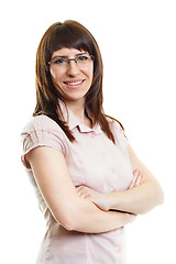 Image showing Smiling confident girl in glasses on white background