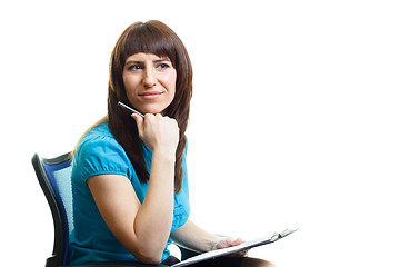 Image showing attractive girl with a folder on a white background