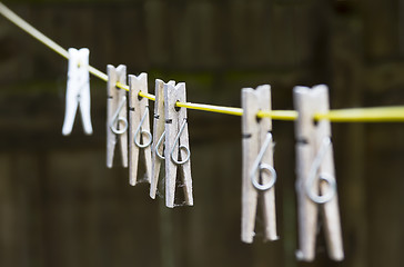 Image showing Pegs on washing line
