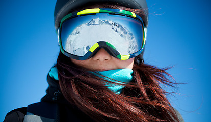 Image showing Woman on summit in alps