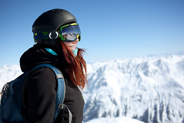 Image showing Woman on summit in alps
