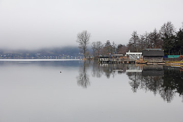 Image showing Foggy day at the lake